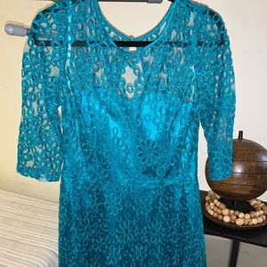 Teal floral lace dress